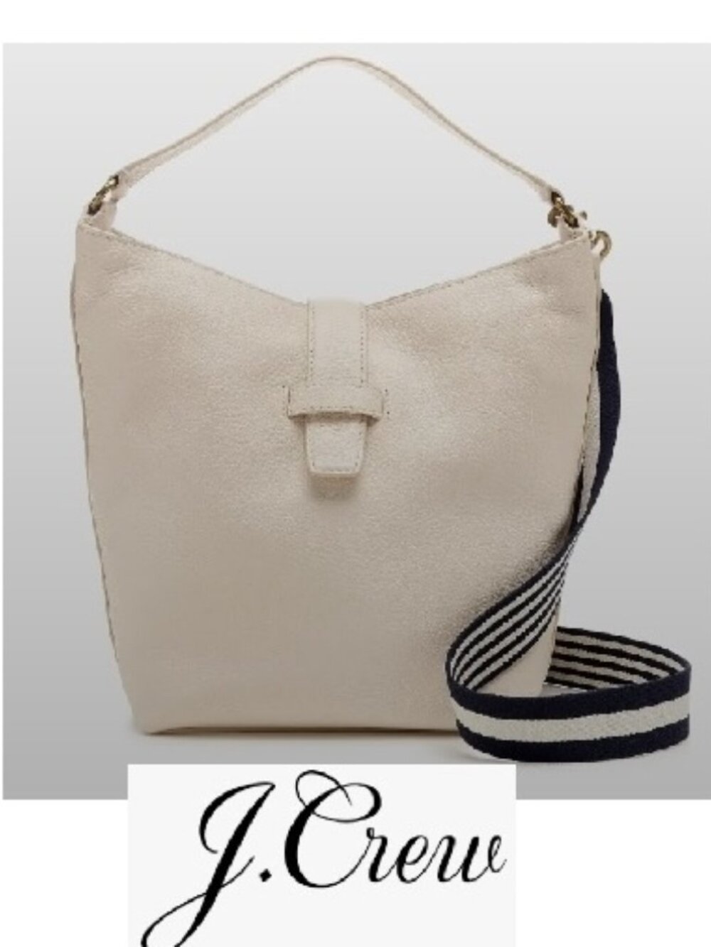 J. Crew Cream Signet Italian Leather Hobo Shoulder Bag Navy/White Striped Strap